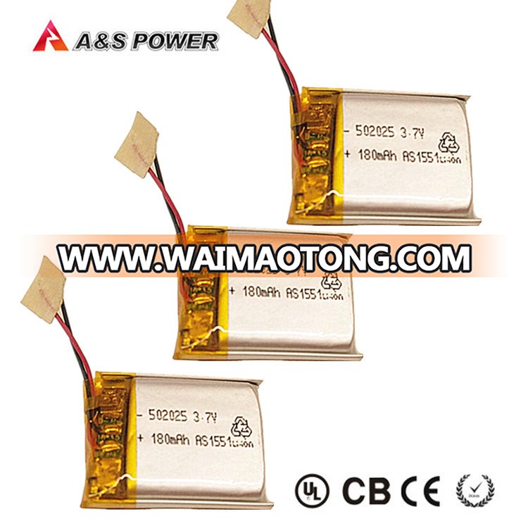 UL 502025 Rechargeable 3.7V 180mAh Lithium Polymer Battery Li-Polymer Lipo